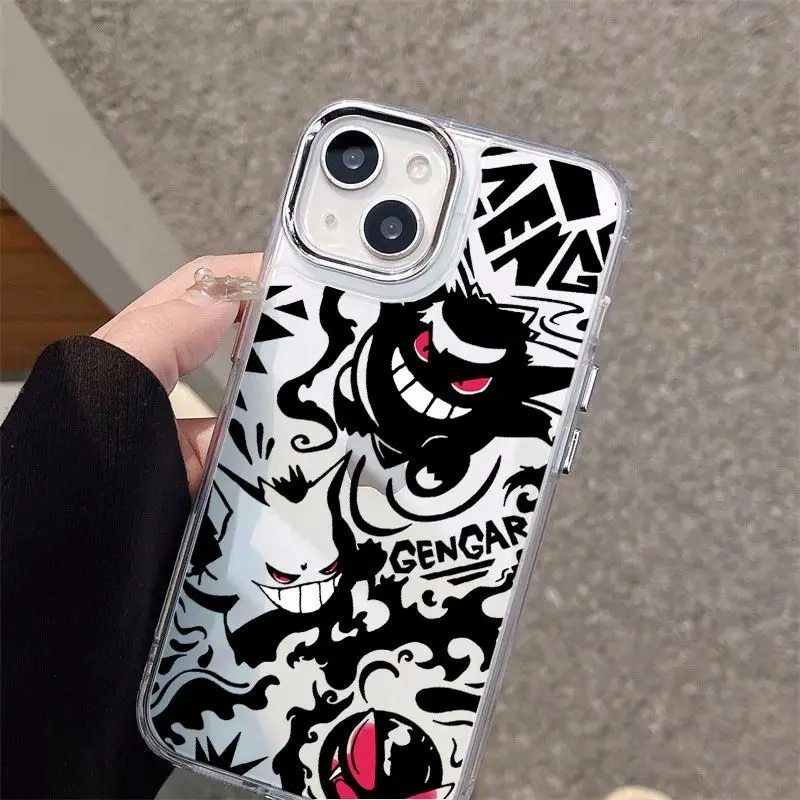 Electroplated Lens Pokemon Gengar Phone Case For iPhone 16 15 Pro Max 14 13 12 11 X XS XR 7 8 Plus SE 20Soft Silicone Back Cover image 6