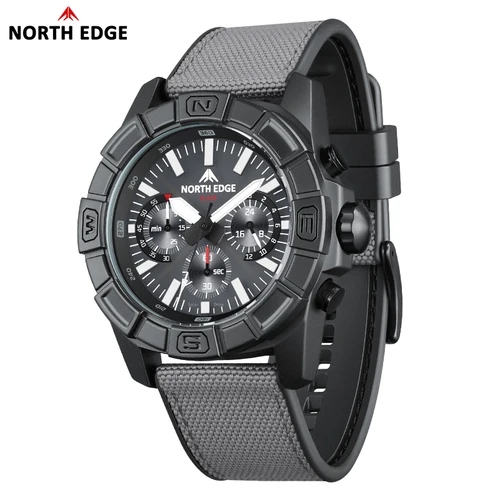 Imagen 2 del producto NORTH EDGE 2025 BLAZE relojes para hombre energía Solar 316 caja de acero inoxidable reloj de cuarzo para hombres piloto impermeable 50M cronómetro