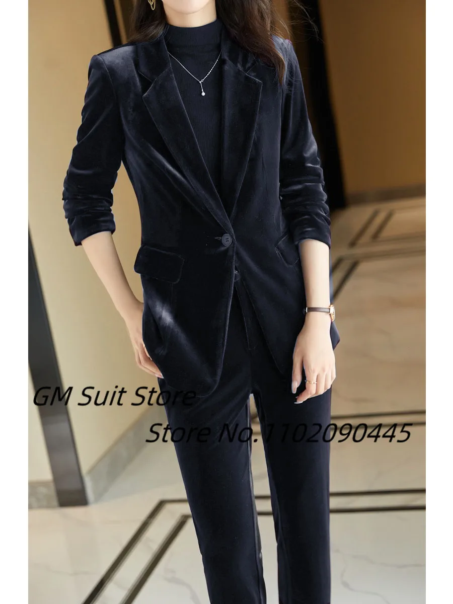 

Women's Purple Suit Velvet 2-piece Slim Fit Lapel Blazer Elegant Office Ladies Casual Suits For Women (Jacket+Pants)