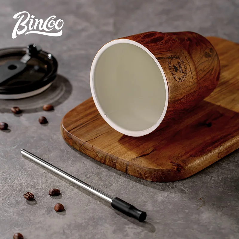 Imagem -06 - Bincoo-garrafa Térmica com Palha Isolados Copo de Café Caneca de Água Termal Madeira Stripe Garrafa Forro de Cerâmica Leakproof