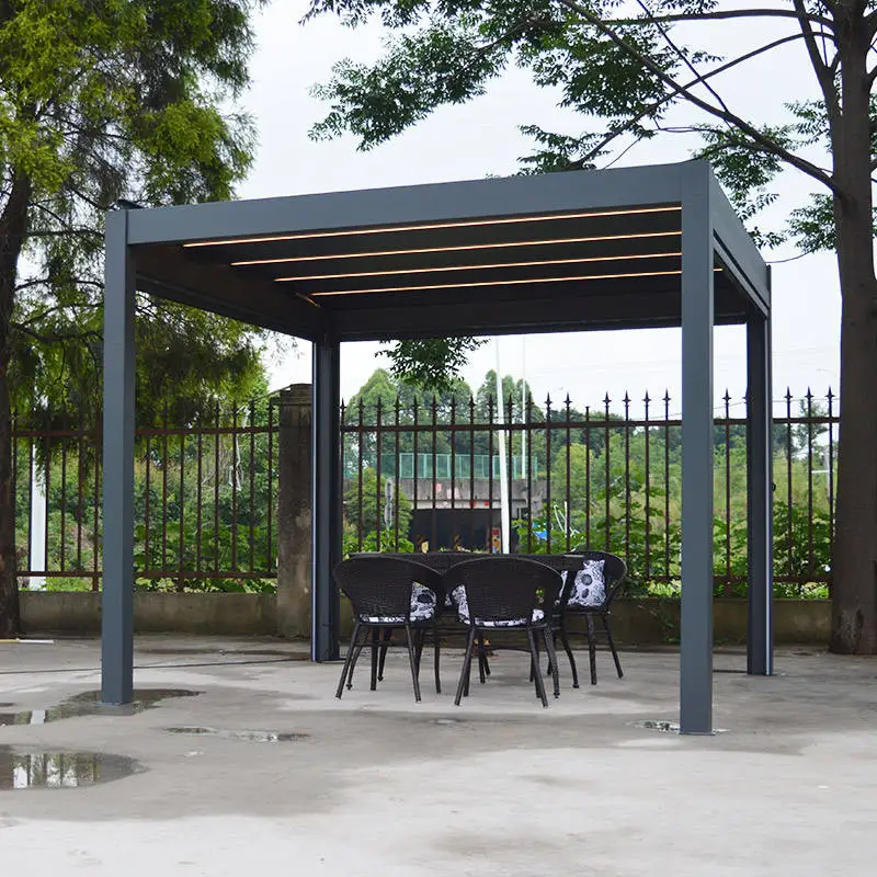 Outdoor Powder Coating Anti Rust Sunshade Pergola Adjustable Blinds Aluminum Alloy Heavy Duty Pavilion Sturdy Garden Gazebo