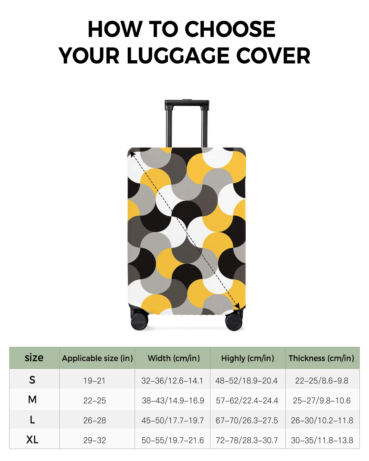 Middle Ages Modern Abstract Geometry Yellow Luggage Cover Stretch Baggage Dust Cover for 18-32 Inch Travel Suitcase Case