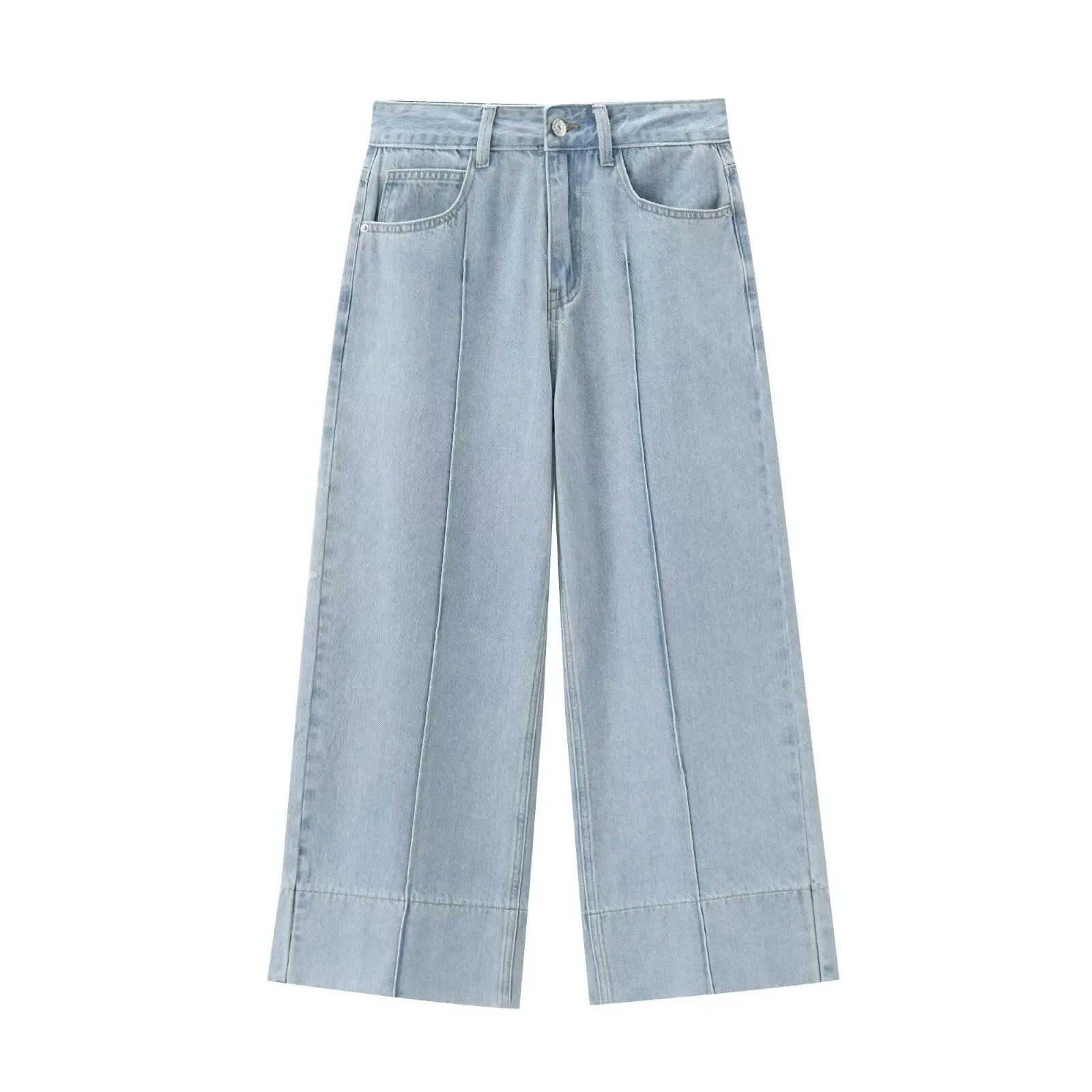 2025 Women's Fashion High Waist Ankle-Length Wide-Leg Casual Denim Pants 5862093