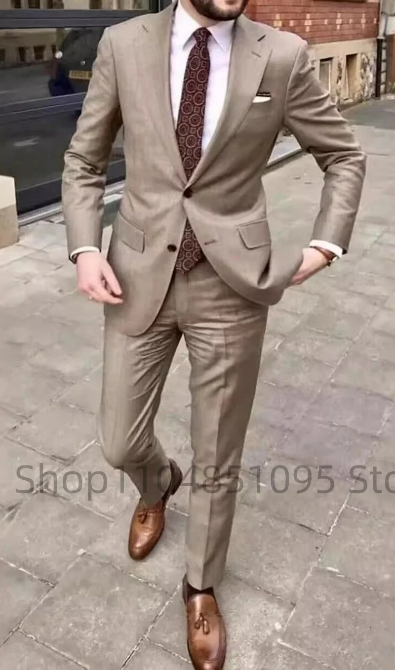 

Brown Men's Suit 2 piece Suit Formal Business Work Clothes Party Groom Wedding Tuxedo XS-6XL Suit Notch Lapel Two Buttons Blazer