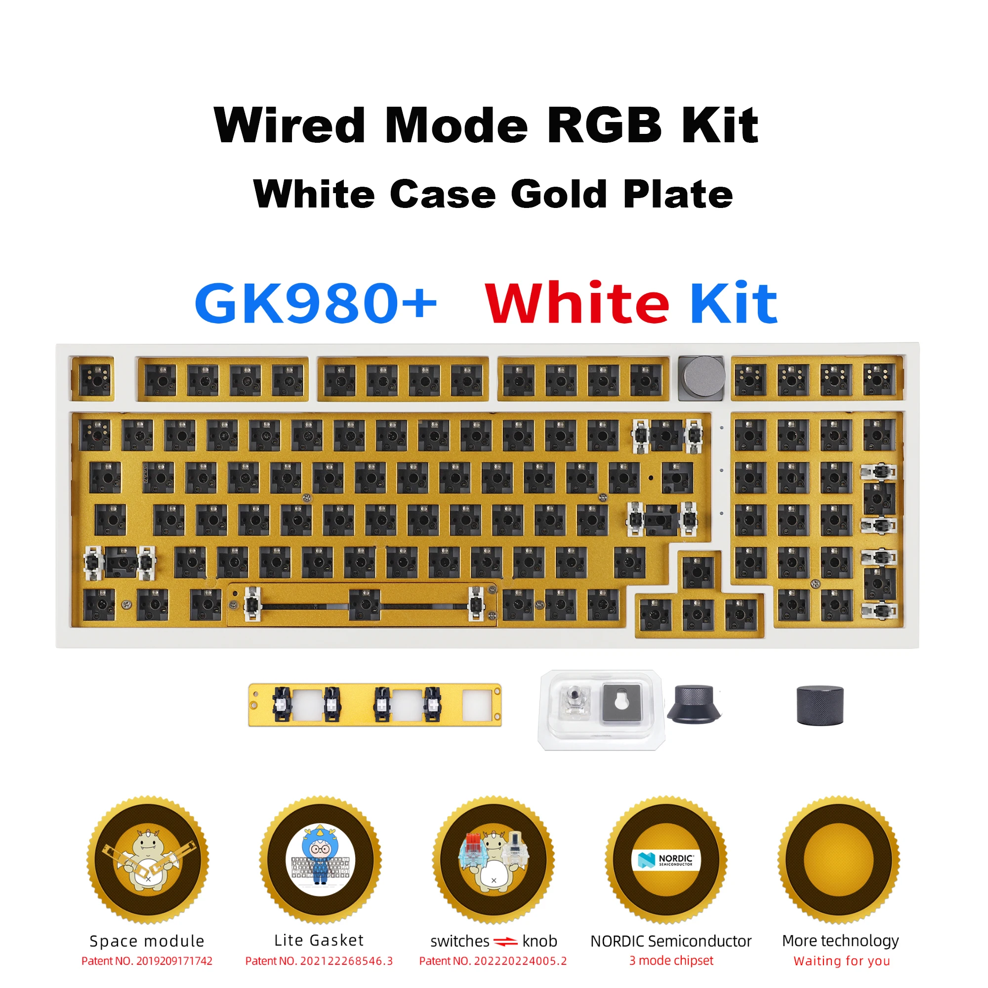 

Plastic GK980 Wired Triple-Mode Gasket RGB Hot Swappable Macro Programmable Bluetooth Wired 2.4G Mechanical Keyboard Barebone