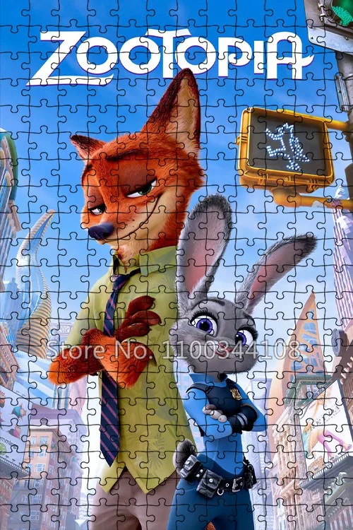 Walt Disney animacja Zootopia Puzzle 300/500/1000 sztuk puzzle zabawki dekompresyjne dla dorosłych gra inteligencyjna dla dzieci