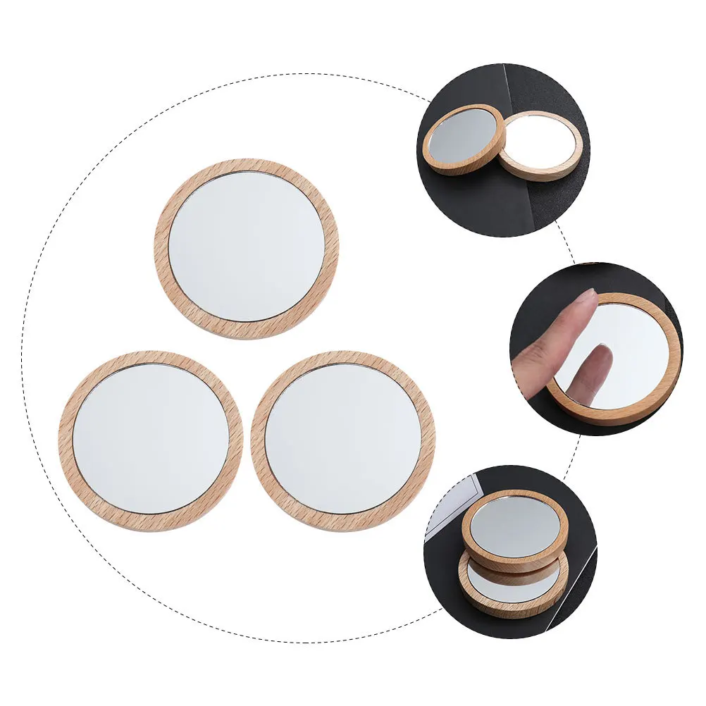 

3Pcs Portable Makeup Mirror Handheld Small Mirror Travel Friendly Compact Lightweight Wood Frame for Bathroom Camping on The Go