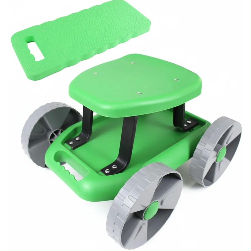 

Lightweight Garden Scooter Rolling Seat with Tool Tray & Kneeler Pad - Gardening Work Cart for Seniors