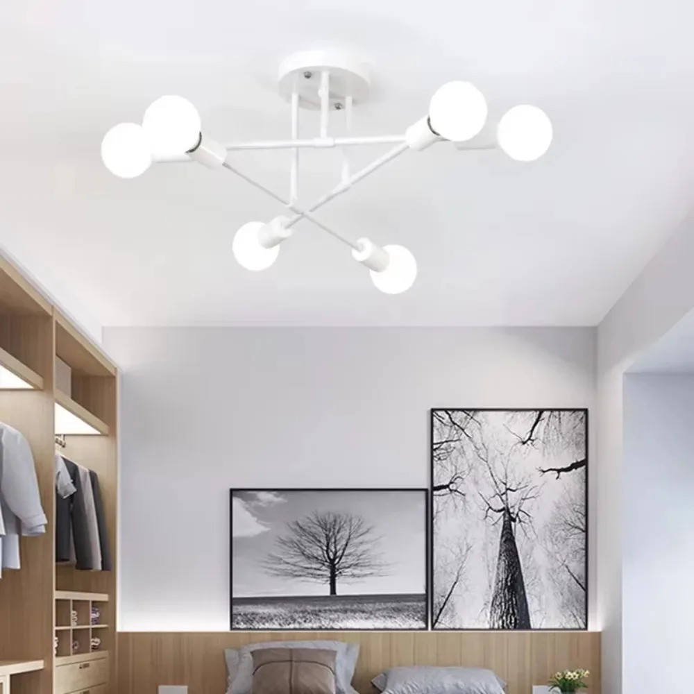 Nordic Gold Chandelier Modern Minimalist E27 Pendant Light Fixture Ceiling Hanging Lamp for Bedroom Living Room Dining Decor