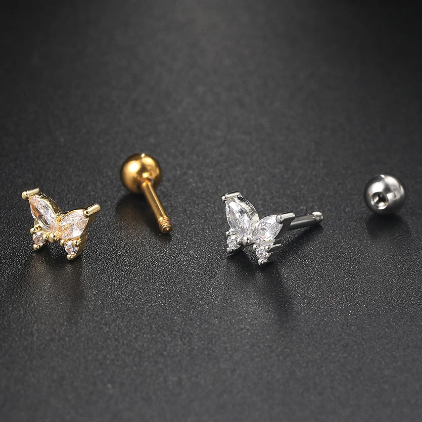Tragus Piercing damskie kolczyki koła z łańcuszkiem Helix gwiazda motyl korona cyrkon ucho Rook Daith Sung biżuteria do ciała prezent CC084 — zdjęcie 7