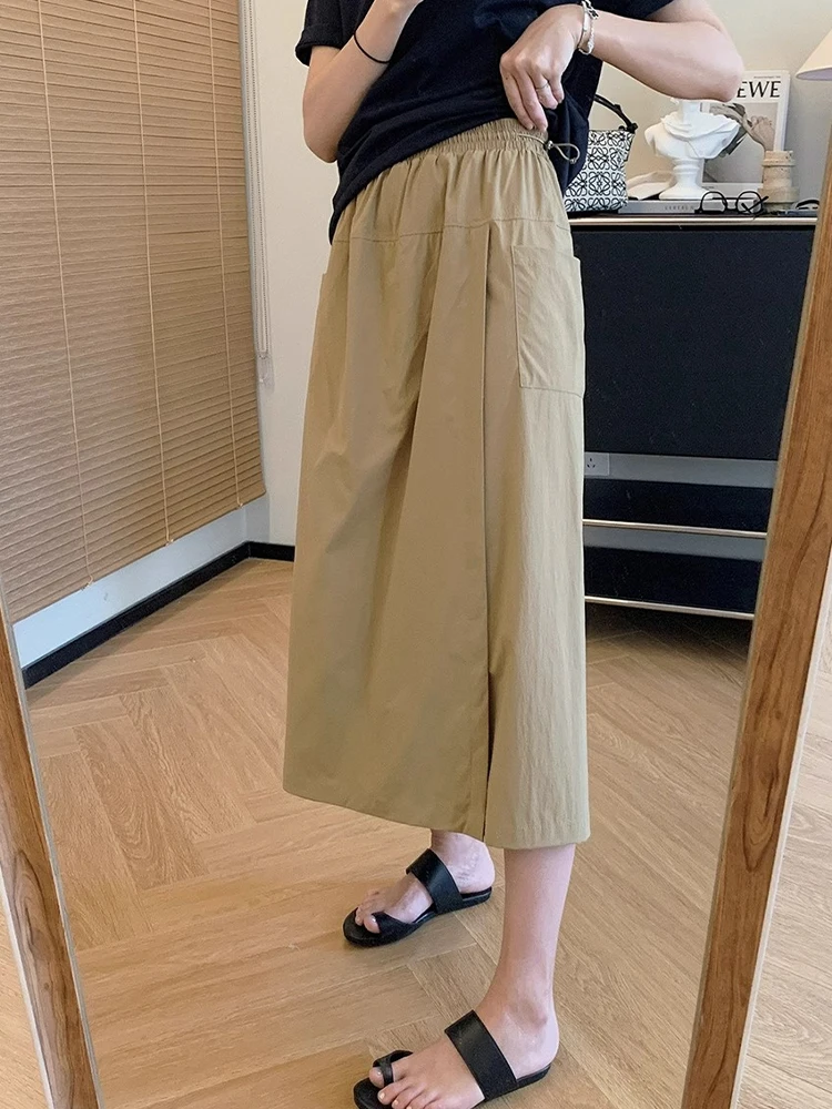 

Slimming Color A-Line Skirt Pants Casual Loose Women's Side ket Workwear Sle High Waist Commute Faion