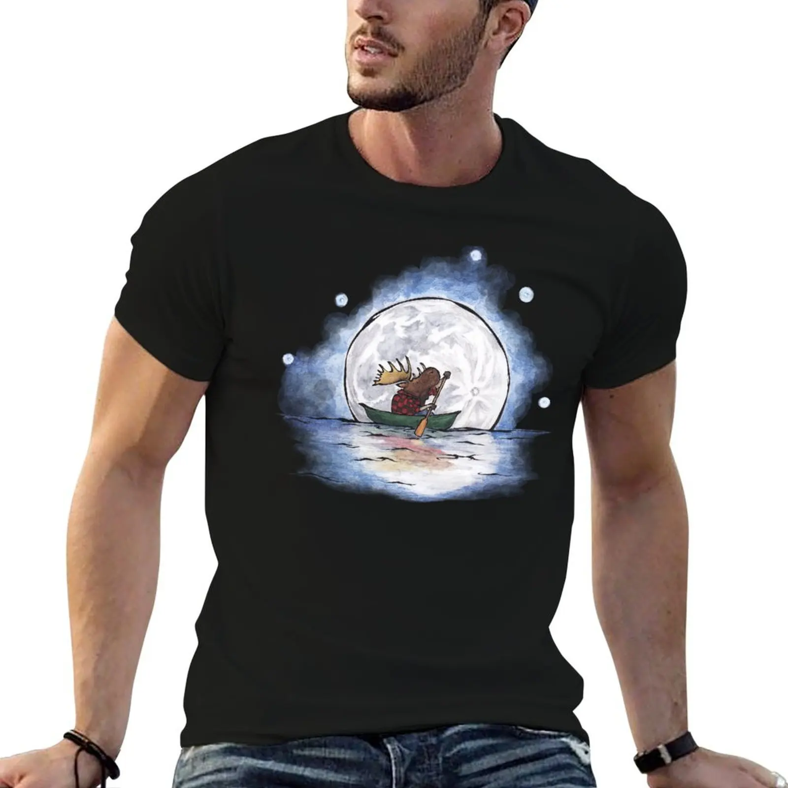 

Футболка «Лось в каноэ», дизайнерские мужские футболки, хлопковые футболки с принтом для мужчин, футболка