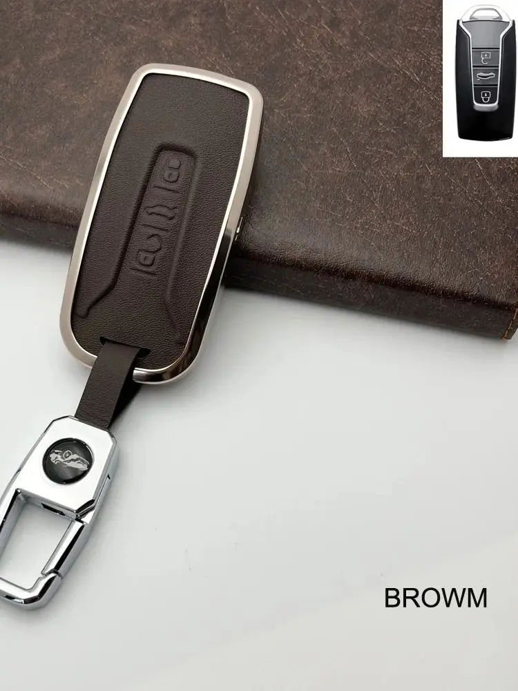 Aluminium Legierung + Leder Auto Schlüssel Abdeckung Für VW Volkswagen Neue Touareg 2023 2024 3 Tasten Fernbedienung Fobs Shell fällen Auto Zubehör – Detail 3