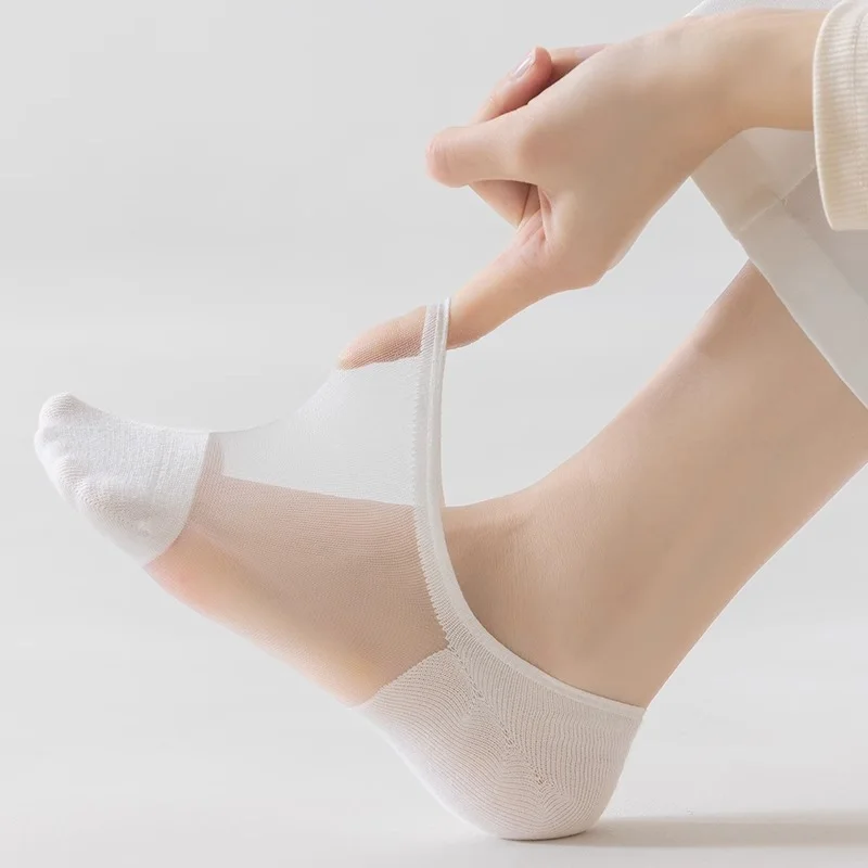 Meias femininas transparentes sem exibição, verão, silicone, malha respirável, leve, invisível, antiderrapante, barco