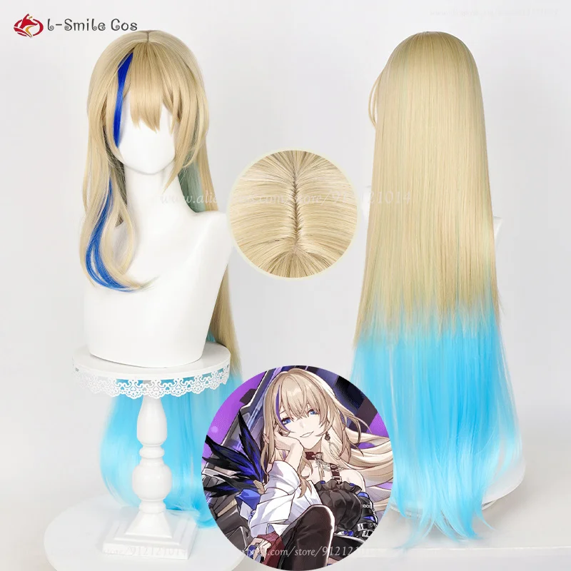 

HSR Serval Cosplay Wig 92cm Long Linen Gold Gradient Blue Anime Wigs Heat Resistant Synthetic Hair Halloween Wigs + Wig Cap