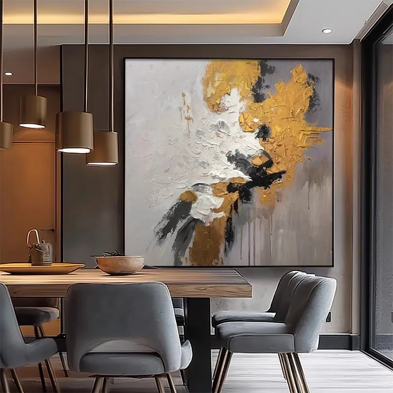 Abstract Decorative Oil Painting - Gold Foil Texture, Handcrafted Sandstone | Hanging Wall Art For Living Room & Restaurant