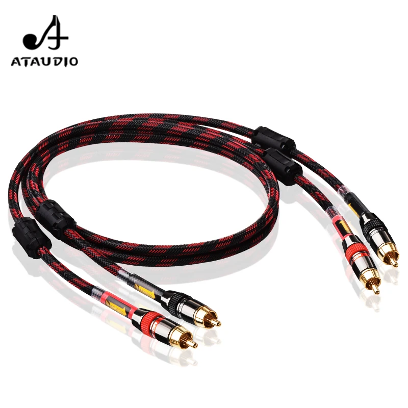 ATAUDIO One Pair HiFi RCA Cable for Amplifier DVD High Quality 6N OFC SPDIF 2RCA Male to 2RCA Male Premium Stereo Audio Cable