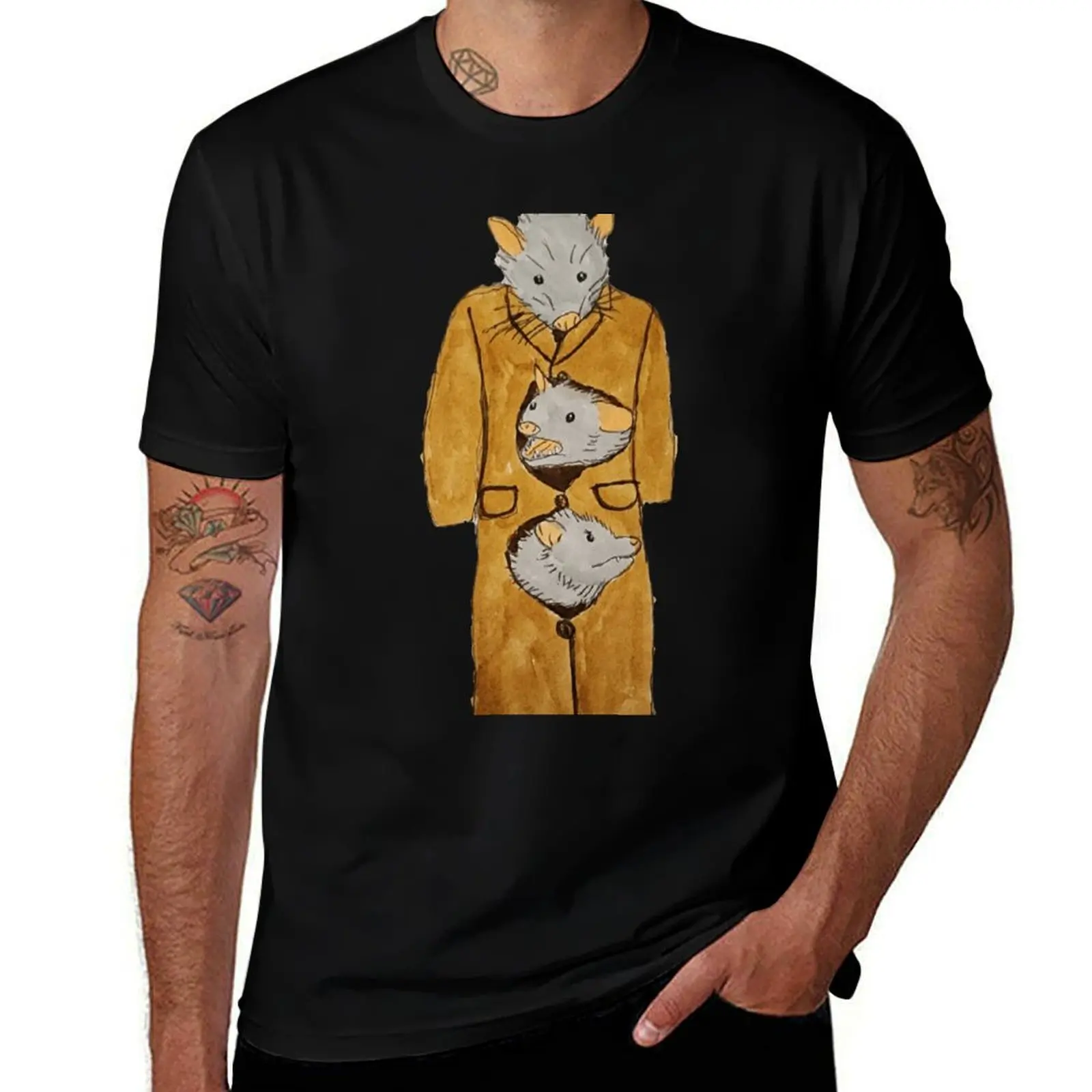 three possums in a coat T-Shirt Soft Stretch Short Sleeve Top T-Shirt
