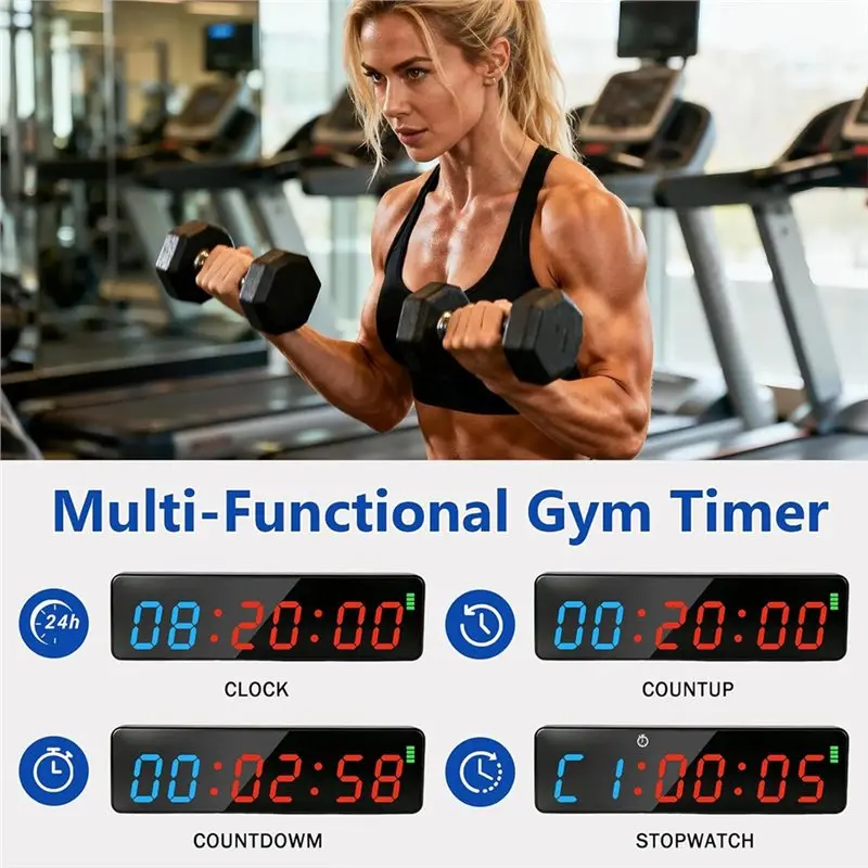 ABGE-Digital Fitness Clock Rechargeable Small Gym Timer Clock With Powerful Magnet Countdown Countup Tabatas EMOM FGB