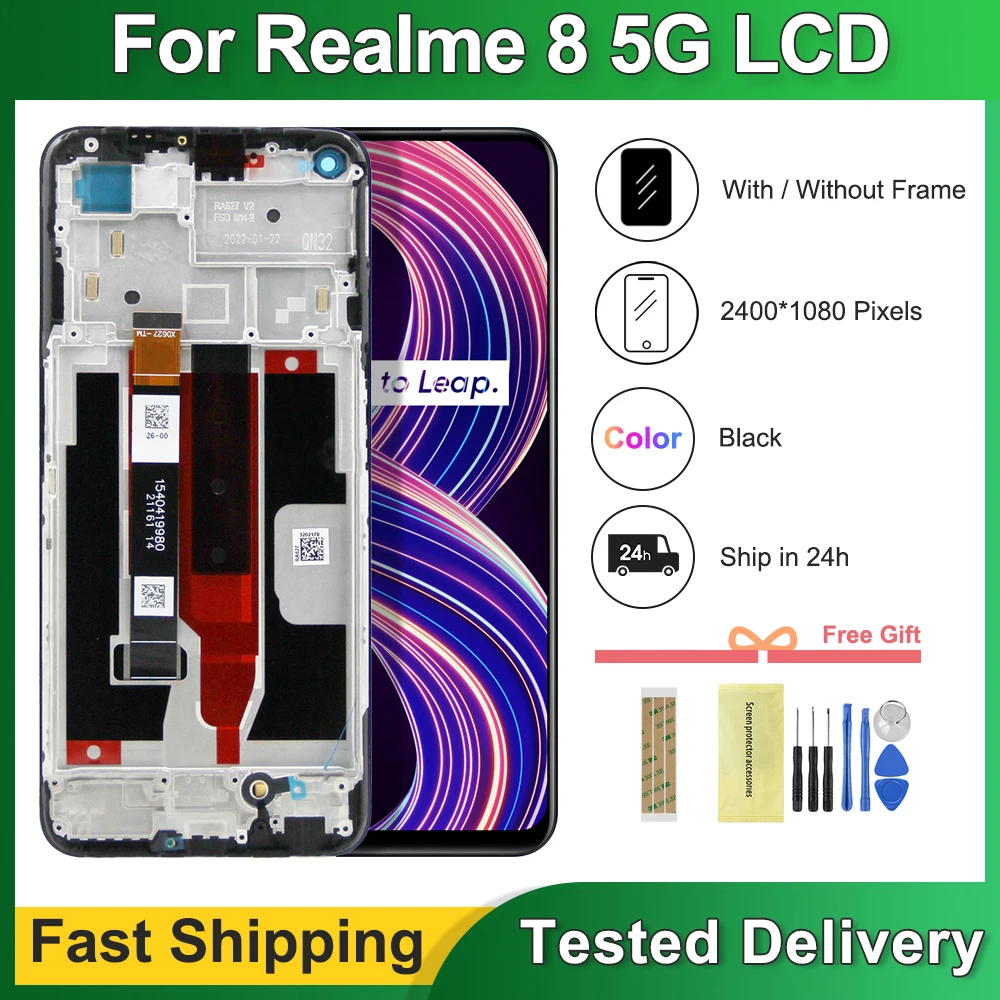 6,5-Zoll-LCD-Display mit Touchscreen-Digitizer-Baugruppe für Realme 8 5G RMX3241 – kompletter Bildschirmersatz mit Rahmen