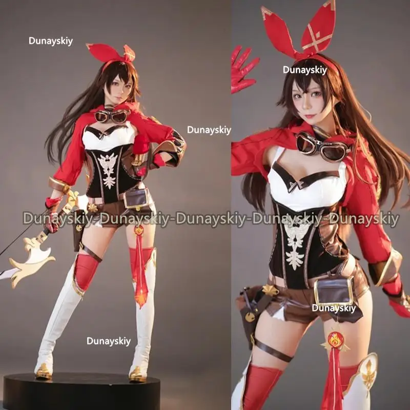 Jogo Genshin Impact Amber Cosplay Traje para Mulher, Uniforme Conjunto Completo, Top e Calça Halloween