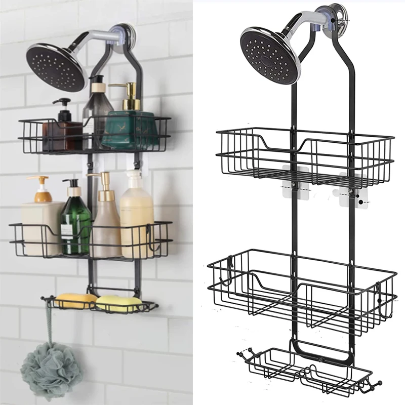 Rectangular dismantling 3-layer bathroom basket that can be hung on walls and behind doors