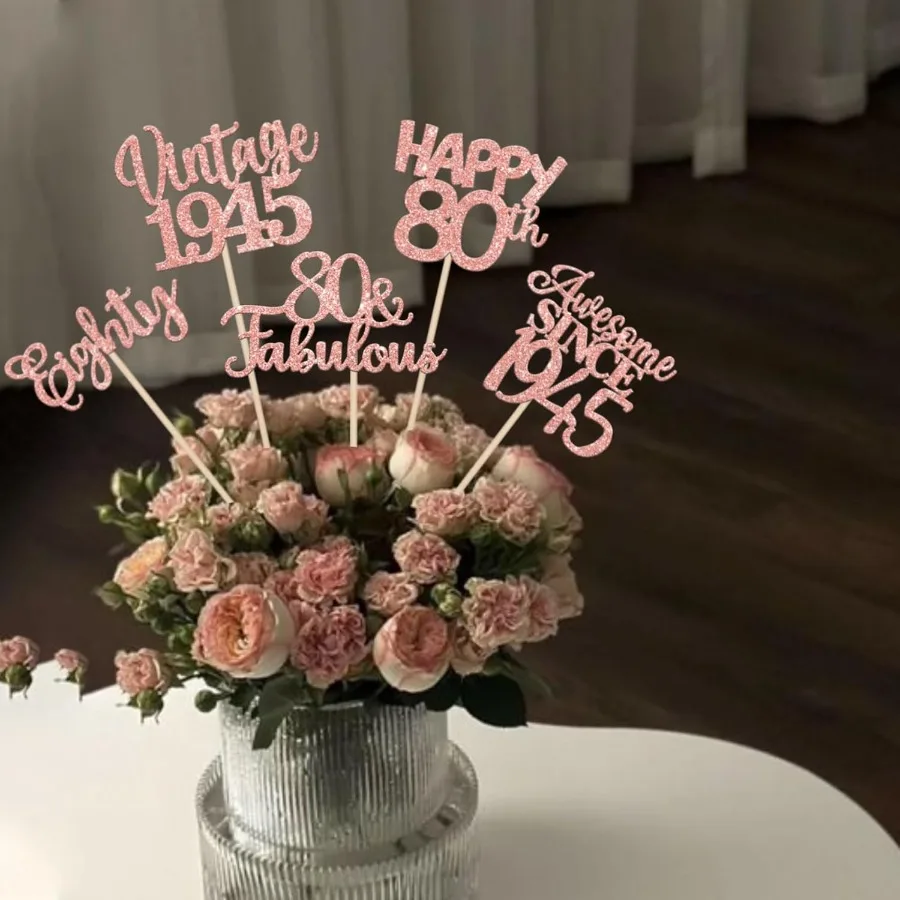 15 قطعة من أعواد الميلاد الثمانين المركزية لعيد الميلاد السعيد 80th Vintage 1945 قطع مركزية على شكل زهرة للطاولة يهتف إلى 80 زهور رائعة D