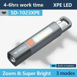 With Hook Rechargeable USB Flashlight Water Proof with Side Light Retractable Focus Outdoor Camping Night Patrol Led Light