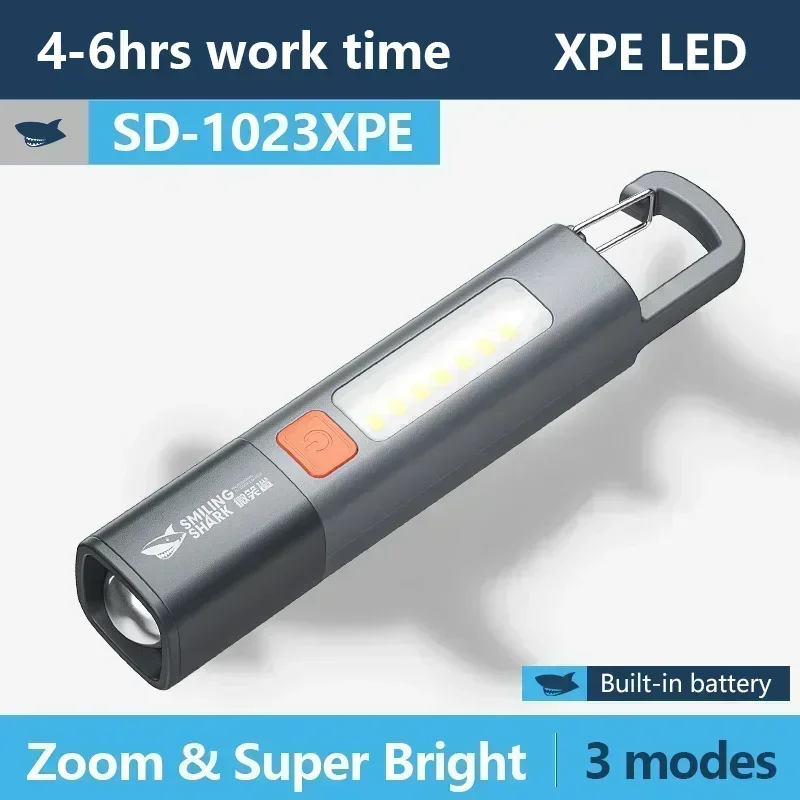 With Hook Rechargeable USB Flashlight Water Proof with Side Light Retractable Focus Outdoor Camping Night Patrol Led Light