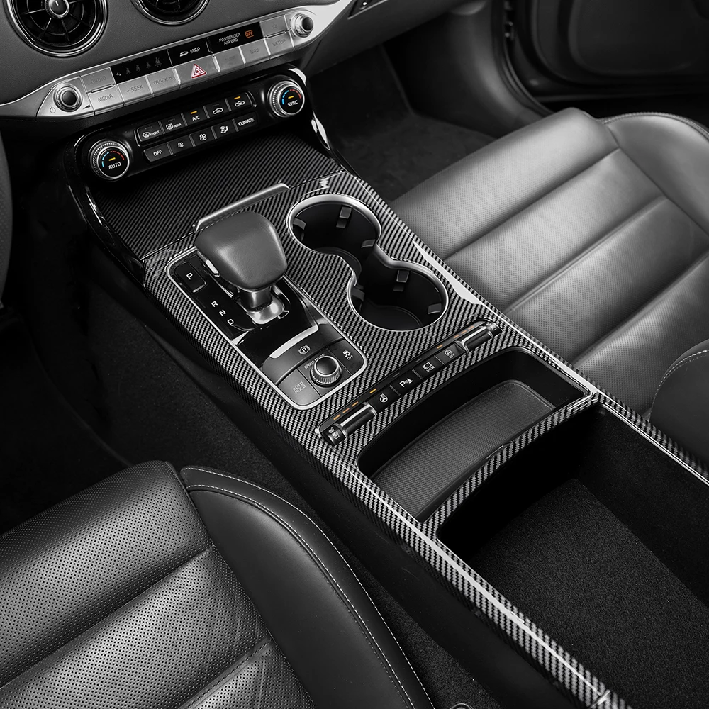 لكيا ستينغر 2018-2023 غطاء وحدة التحكم المركزية السيارات الداخلية وحدة التحكم والعتاد التحول كوب الماء المركزي صندوق تخزين إطار الكسوة LHD/RHD