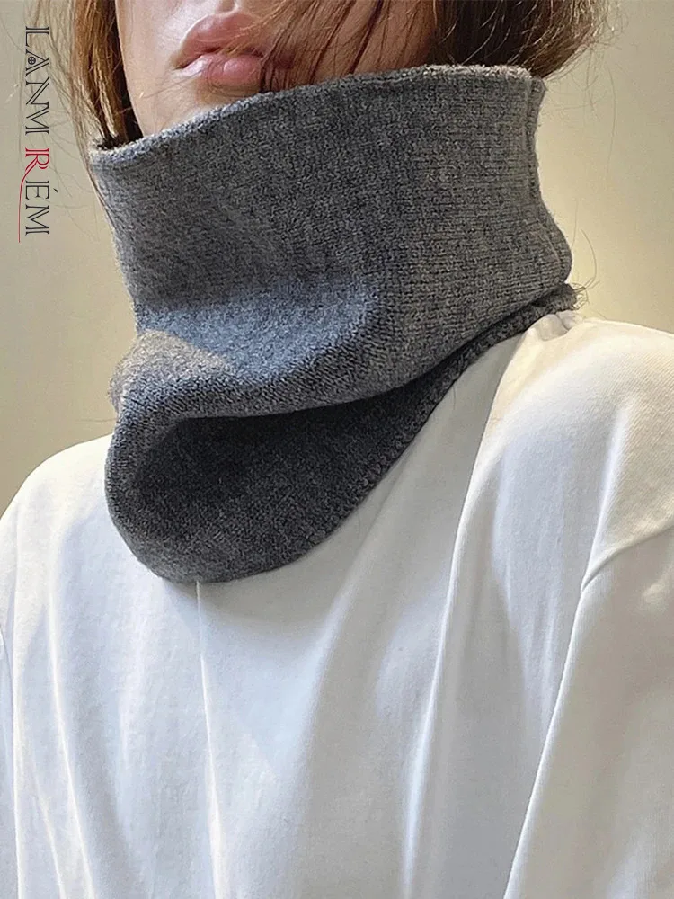 [LANMREM] Office Lady Thick Warm Knit Neck Scarf For Women Solid Outdoors Minimalism Scarfs Fashion 2024 Winter New 26C1446