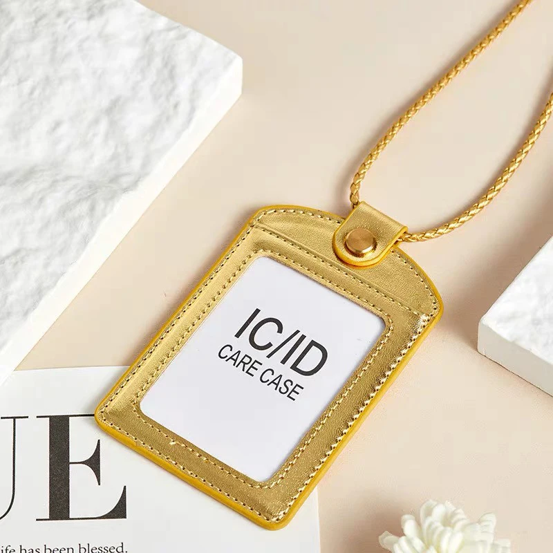 

Золотой и серебряный высокоэстетический чехол для удостоверения личности Ins Campus Card из искусственной кожи, тканая подвесная веревка, защитный чехол для держателя карты сотрудника