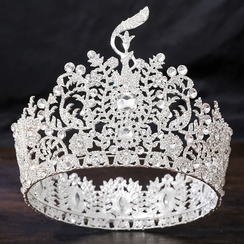 Baroque Large Round Diadem Bridal Crown Pageant Miss Tiaras Headdress Bride Wedding Dress Hair Jewelry Accessories