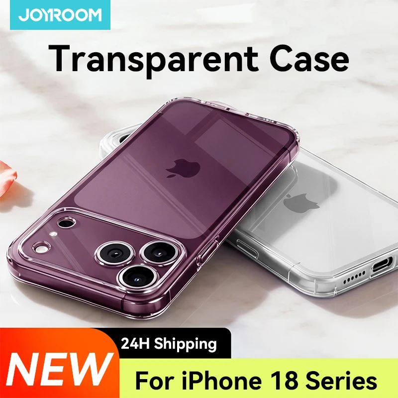 Joyroom hoesje voor iPhone 18 Pro Max, anti-val, transparante cover, niet-vergelende, schokbestendige, ultradunne cover, schermbescherming