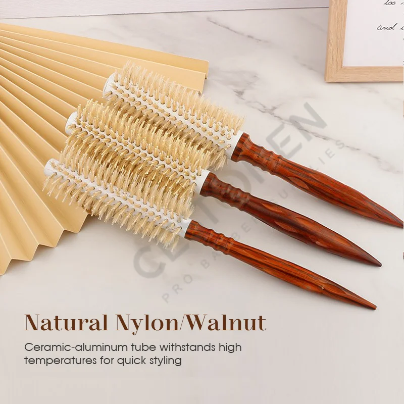 

Mythus 3 Size Salon Hair Curls Brush Antistatic Wooden Hair Round Brush For Hairdressing Nylon And Bamboo Fibre Barber Brushes