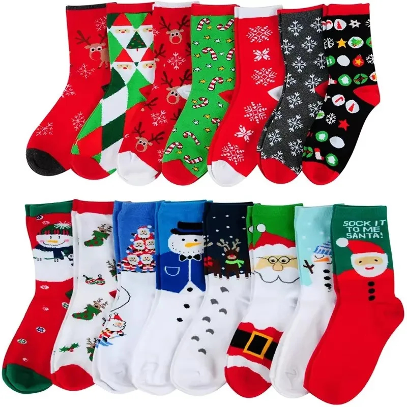 5 Pcs Christmas Socks Wool Mid-tube Socks Fun Cute Socks With Santa Reindeer Pattern Men/Women Christmas Theme Gift Box Set