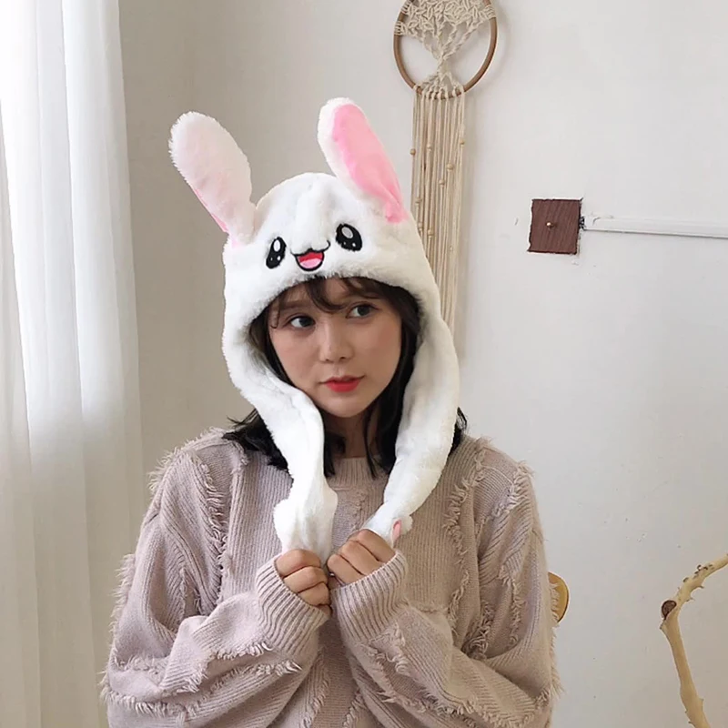 Cute Bunny Hat With Moving Ears Cartoon Bunny Ears Beanie Hat Sweet Plush Airbag Cap Party Costume Birthday Gift Toy Bunny Hats