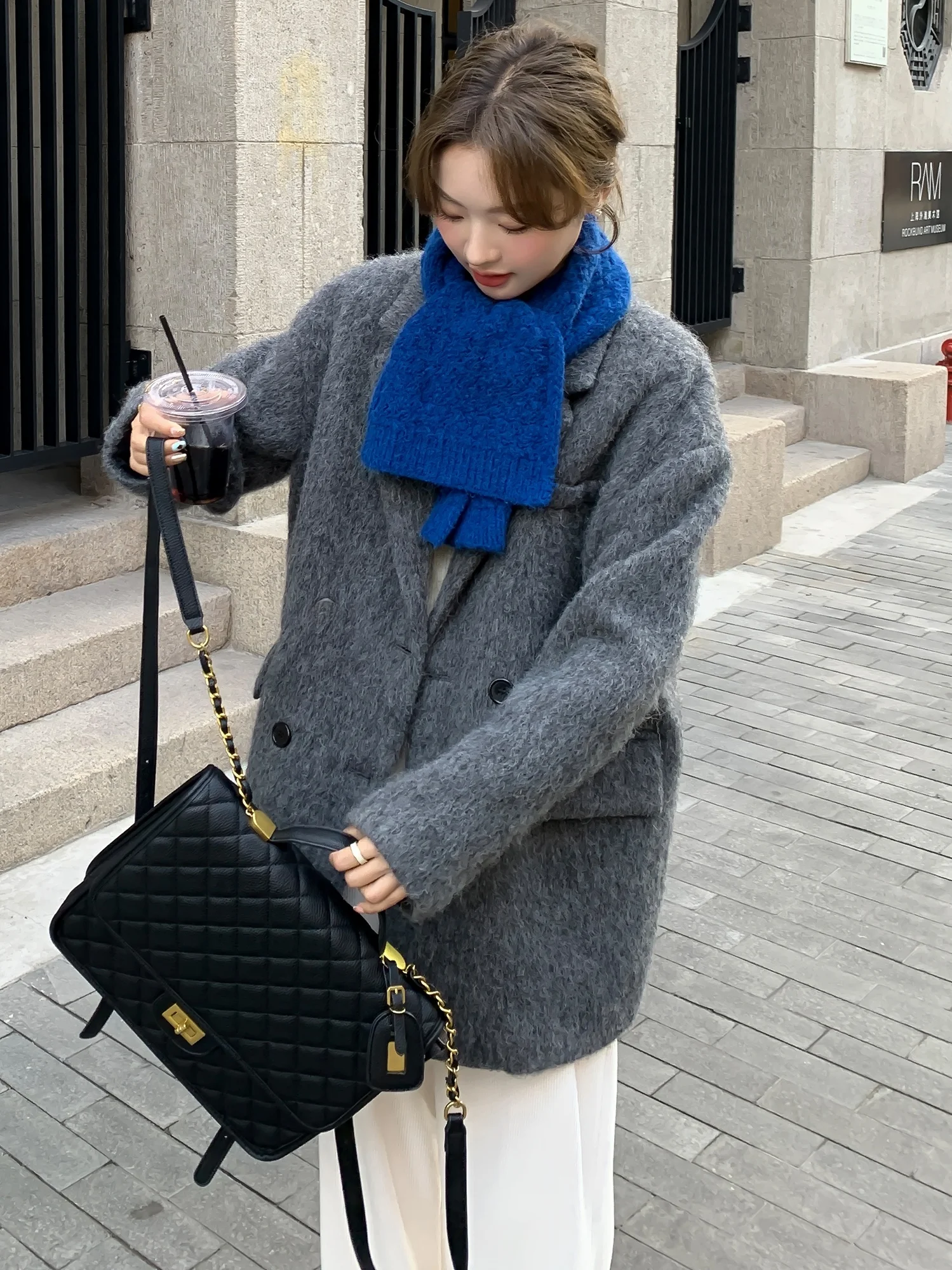

Jo Mi ort Thiened Woolen Suit Jaet ey Harris Tweed Sle Women's Autumn Winter Faion Outerwear Coat