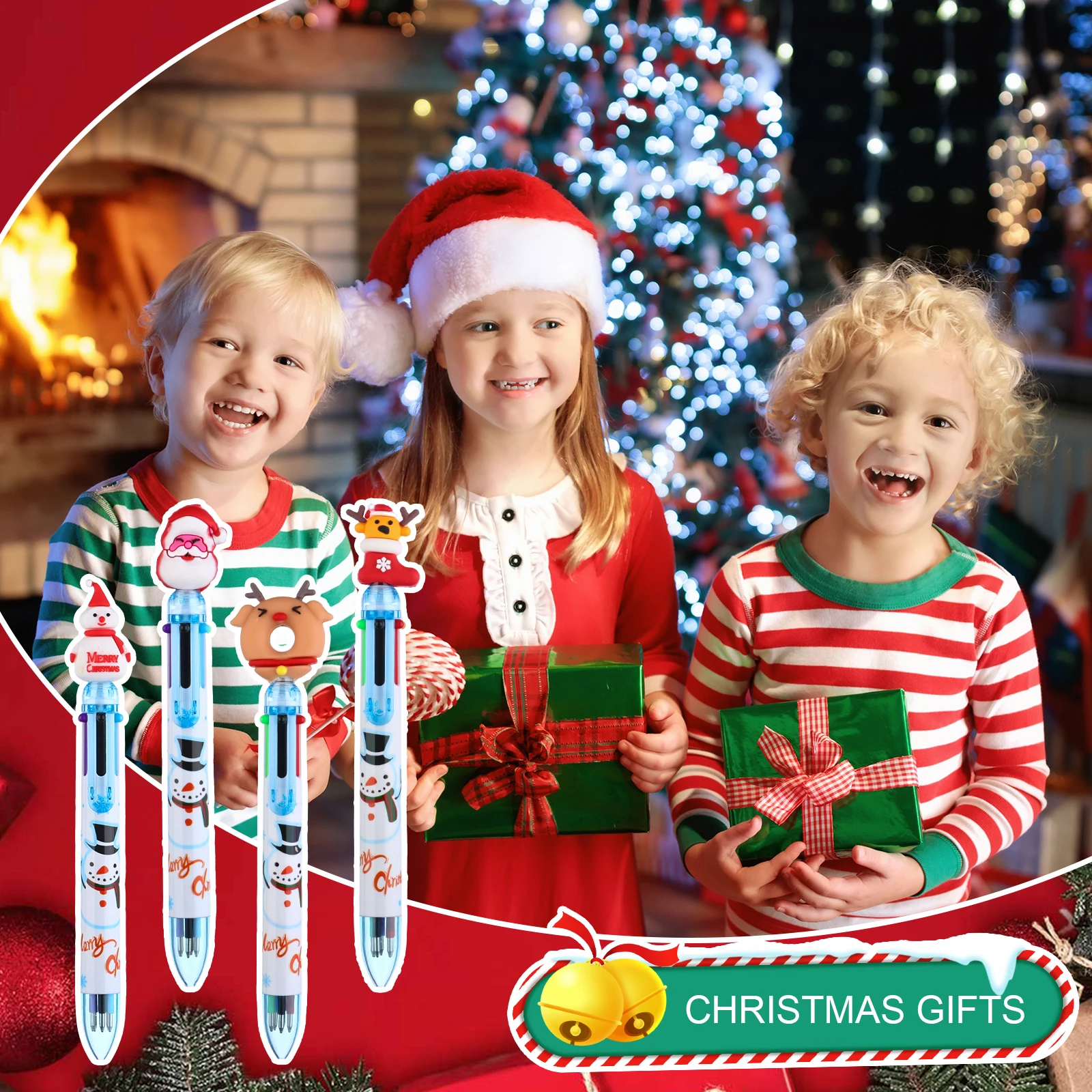 하이아베이 24개 크리스마스 6 in 1 다색 볼펜 다색 리트랙터블 펜 귀여운 만화 크리스마스 파티 선물 사무용품