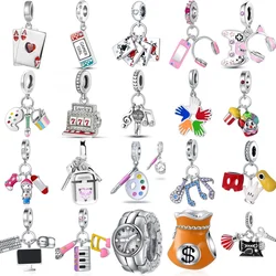 New 925 Sterling Music Painting Gaming Entertainment Dangle Pendant Beads Diy Fit Original Pendant Charms Bracelet Women Jewelry