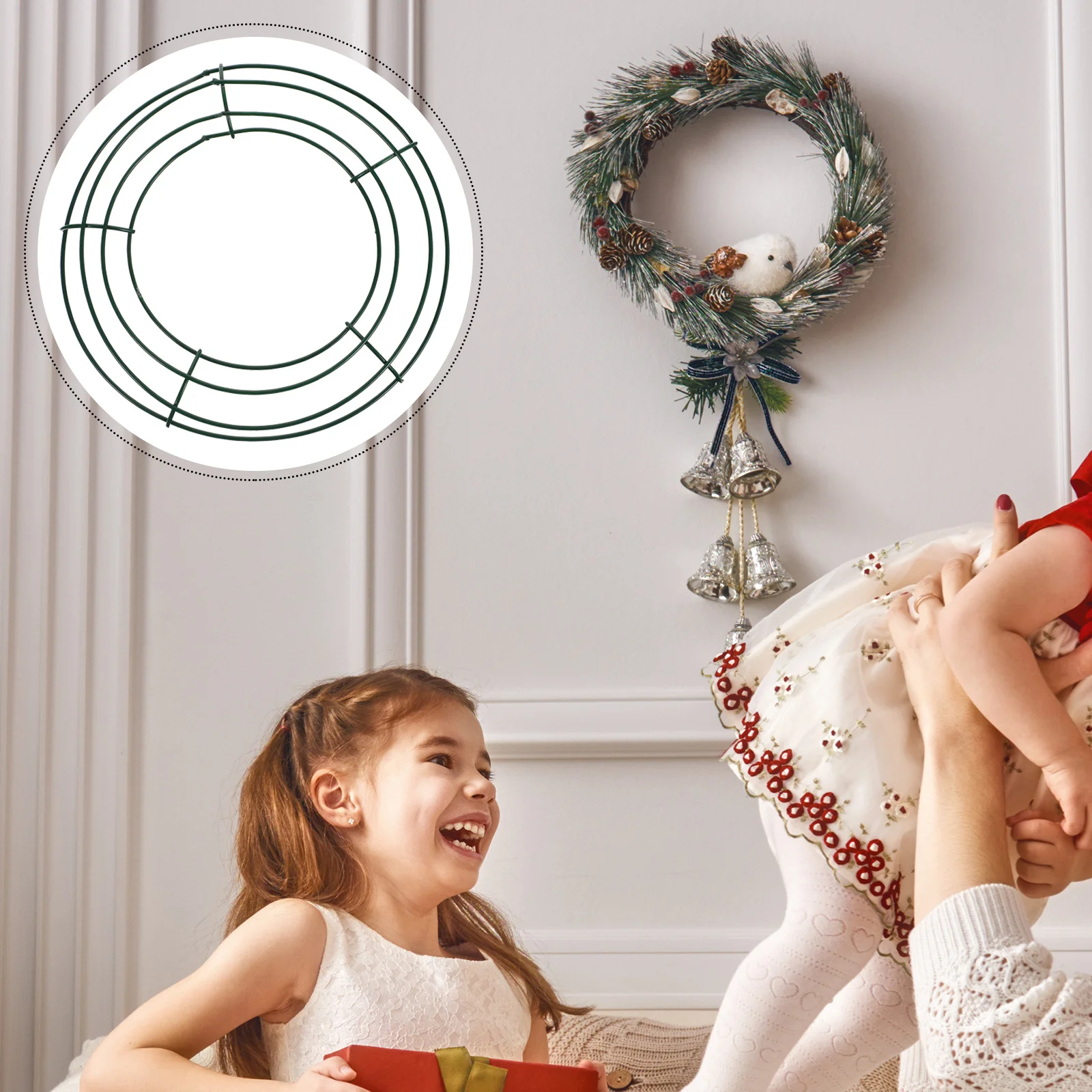 

5Pcs Metal Wire Wreath Frame Round Green Coated Rings DIY Floral Craft Supplies Holiday Decor Metal Wreath Frame