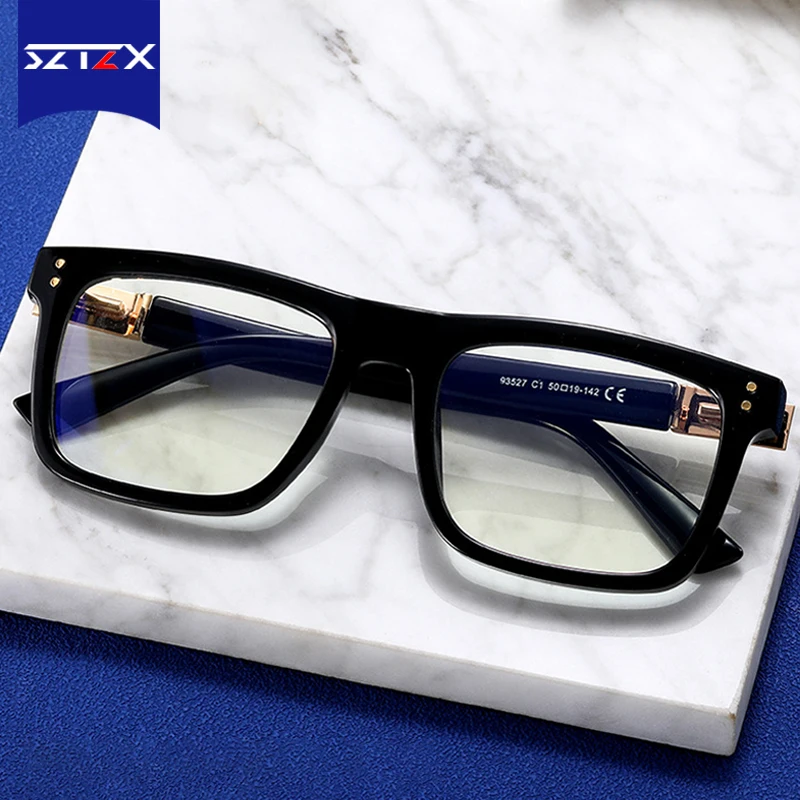 SZTZX New Casual Texture Men's Square Glasses Frames Anti-Blue Light Reading Glasses Photochromic Customizable Myopia Hyperopia