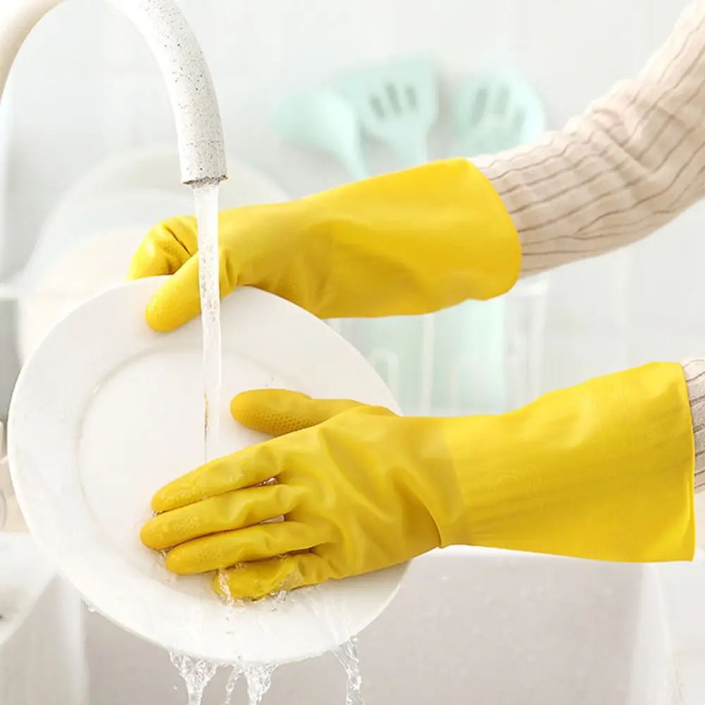 Durable Waterproof Dishwashing Gloves Non Slip Thickened Cleaning Household Gloves Rubber Latex Yellow Laundry Gloves Kitchen