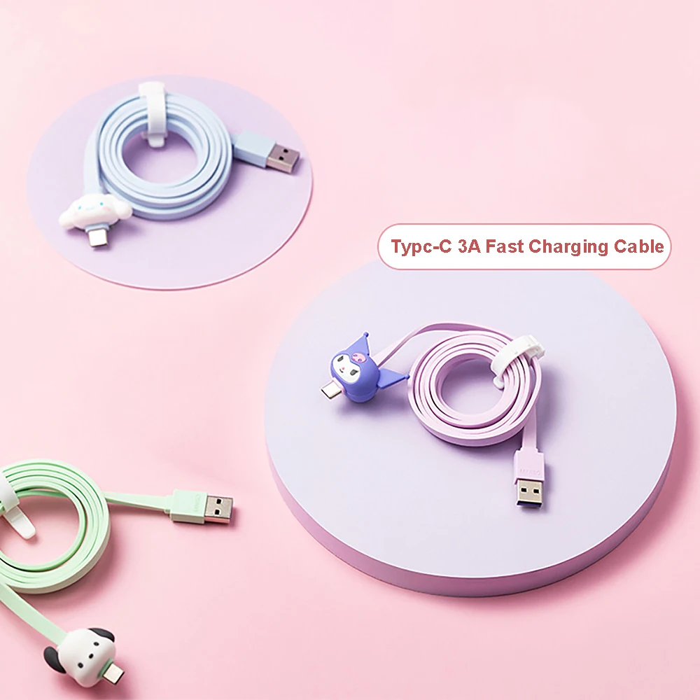 Sanrio Kuromi Type C Fast Charging Cable USB Cord Kawaii Cinnamoroll Pochacco Cartoon Data Line Gifts For Huawei Xiaomi