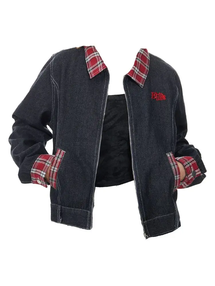 Giacca di jeans blu scuro da donna giacca di jeans a maniche lunghe Vintage capispalla Harajuku Streetwear cappotto di jeans coreano 2000s vestiti