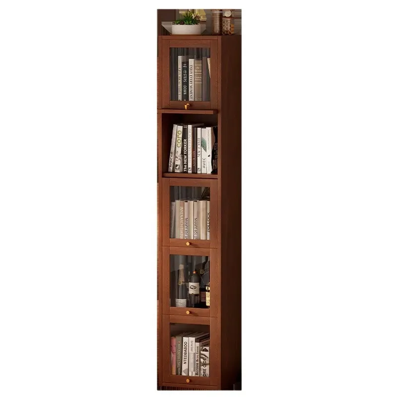 d9 solid wood bookcase crevice display cabinet bookshelf floor rack integrated against the wall small narrow vertical cabinet