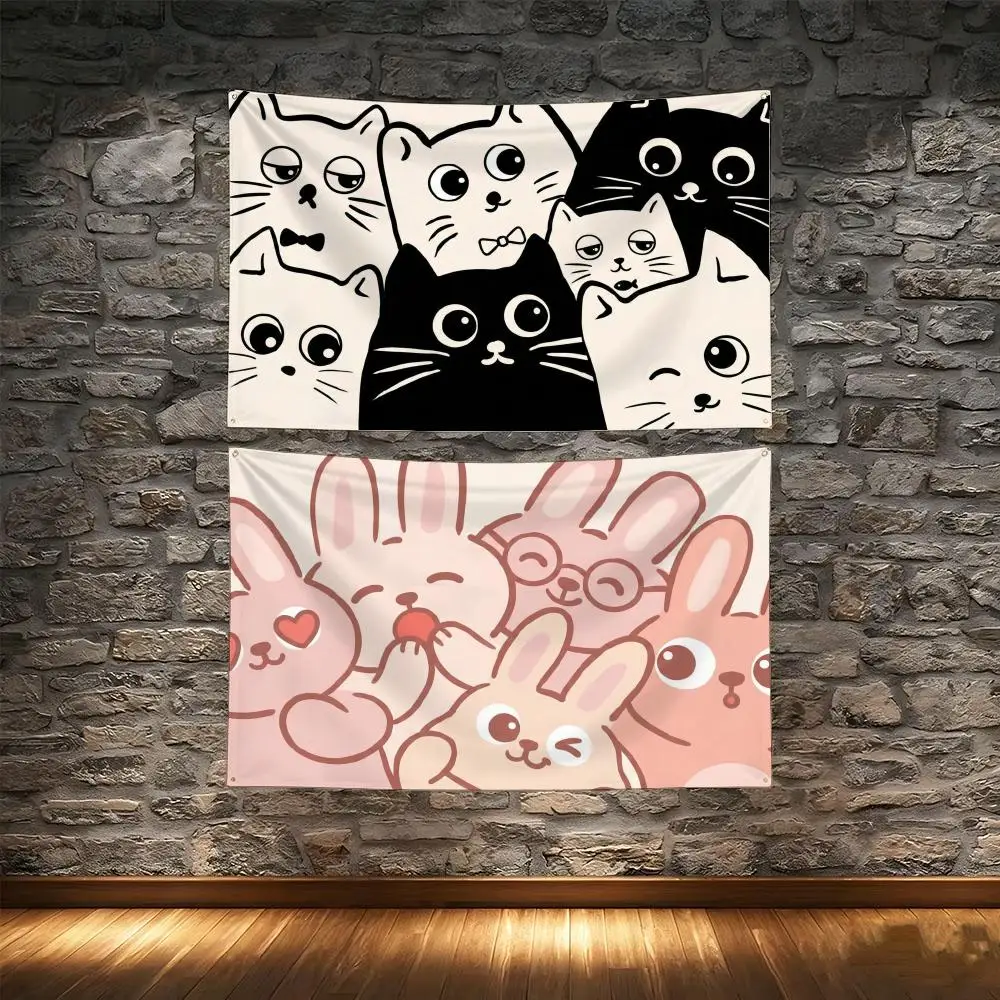 Chibi style cartoon group avatars Home Decor Flags Tapestry Creative Pattern Photo Living Room Wall Art Party Outdoor Decor