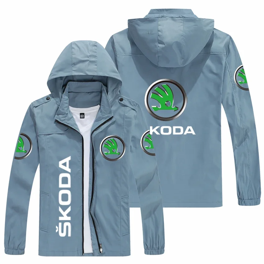 2023 spring and autumn men's SKODA logo Hooded Jacket popular print casual fashion loose rider jacket men's street Basebal