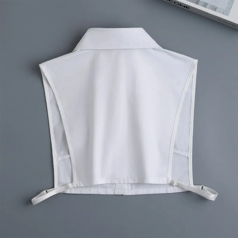 Feminino branco longo apontado colar falso grande lapela colar falso lapela destacável meia camisa de algodão colares falsos