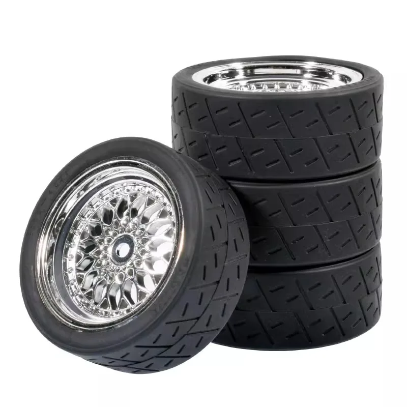 Opony i felgi do modeli samochodów 1/10, 1/12, 1/14, na drogę, z plastikowymi felgami z mocowaniem 12mm Hex, kompatybilne z Tamiya TT01, TT02, Kyosho, Sakura D3, Trxs 4Tec 2.0